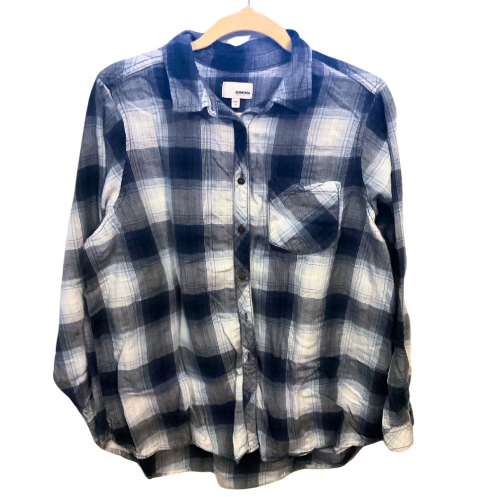 Sonoma Navy Blue/White Plaid Flannel Shirt